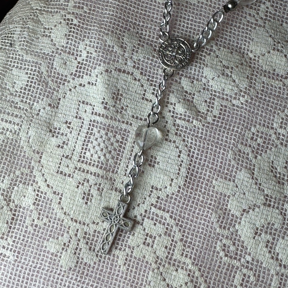 Saint Benedict Finger Rosary Medal Heart Beads Catholic Vintage Baptism Chaplet - Picture 6 of 6